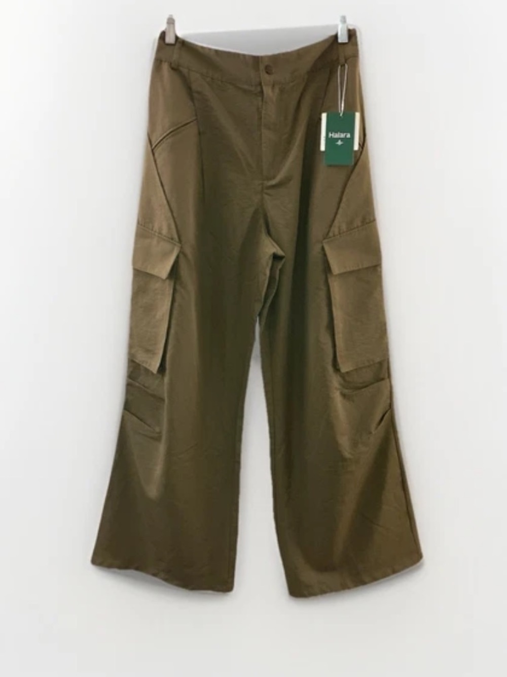 Halara Mid-Rise Wide-Leg Baggy Cargo Pants Army Green Nylon Medium 8/10 - Picture 2 of 10